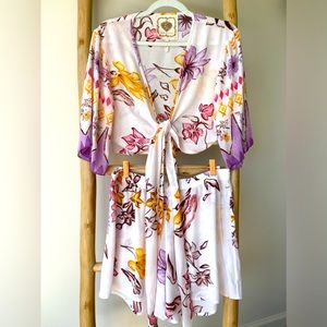 Z&L Europe Made With Love Boho Boutique Tropical Floral Shorts & Cropped Top XL